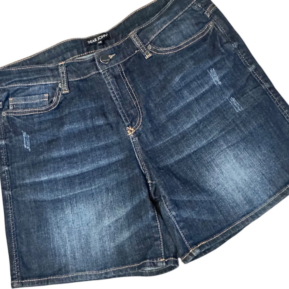 Dear John Denim Shorts Womens 28 Blue Excellent Dark Wash Distressed Mid Rise